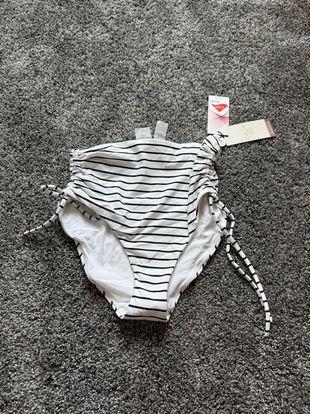 Calia Striped White & Black hight waist Swim Bottom with Side Ties